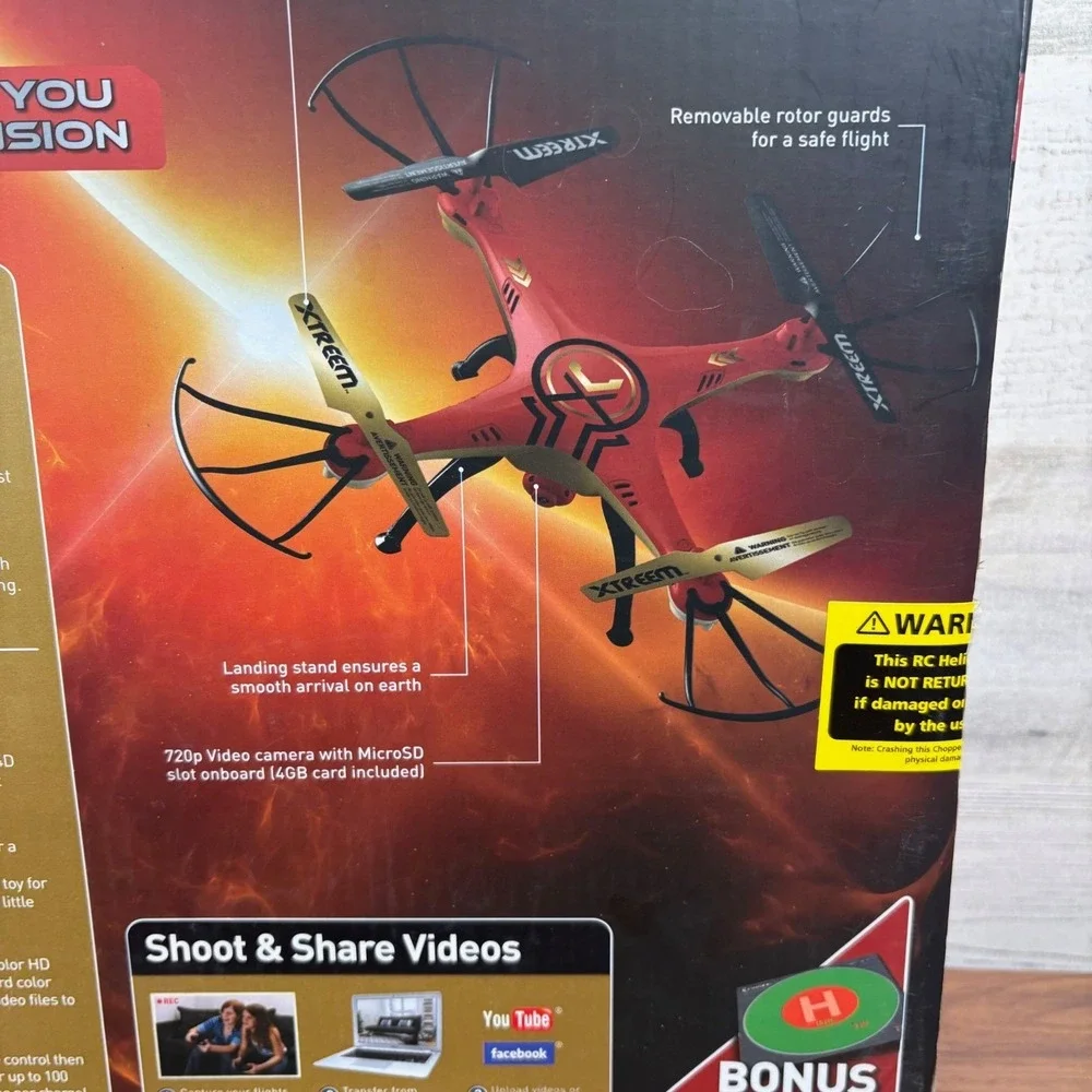 Quad Force Video Drone 4K 720p, SD Card LCD Display. Beginner Drone